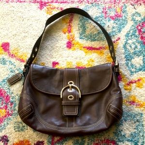 Soho Hobo Bag Authentic Coach, Dark Brown Leather